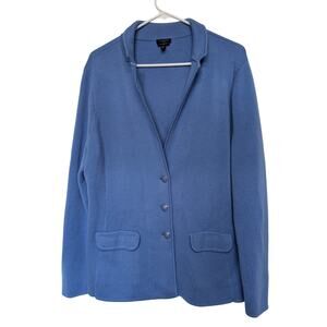 Talbots Womens Blue Merino Wool Knit Sweater Blazer Buttons PXL Classic Office